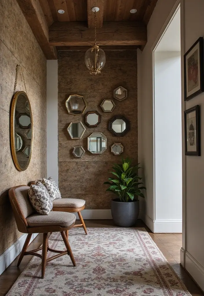 30+ Entryway Wall Decor with Mirror Ideas That Make a Stunning First Impression 29 30+ Entryway Wall Decor with Mirror Ideas That Make a Stunning First Impression - 29. Hexagon Mirrors with Layered Textures