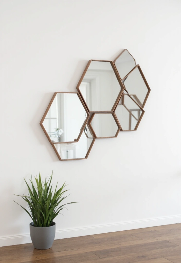 30+ Entryway Wall Decor with Mirror Ideas That Make a Stunning First Impression 3 30+ Entryway Wall Decor with Mirror Ideas That Make a Stunning First Impression - 3. Minimalist Hexagon Arrangement