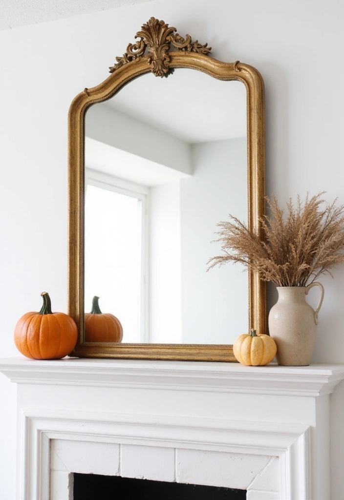 30+ Fall Mantel Decor with Mirror Ideas for a Warm Autumn Feel 24 30+ Fall Mantel Decor with Mirror Ideas for a Warm Autumn Feel - 24. Simple Elegance with Minimalist Decor