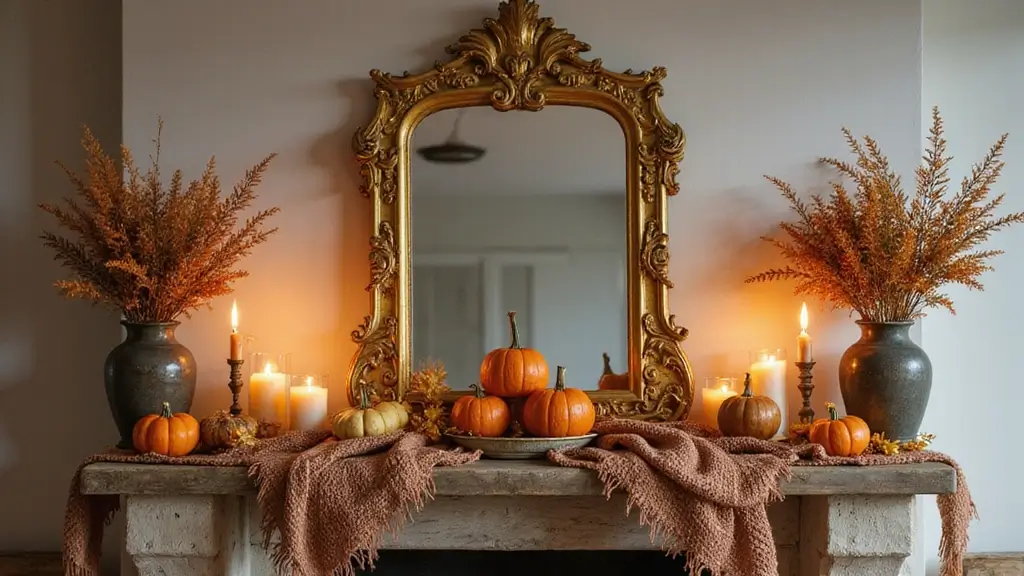 30+ Fall Mantel Decor with Mirror Ideas for a Warm Autumn Feel