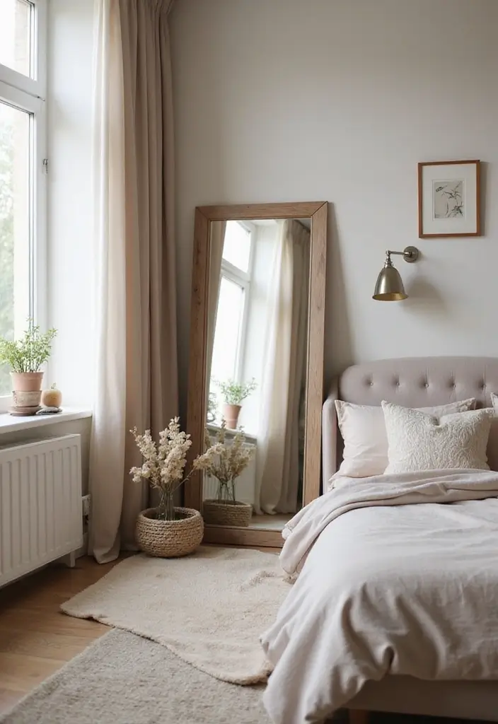 30+ Floor Mirror Decor Ideas That Add Drama and Functionality 16 30+ Floor Mirror Decor Ideas That Add Drama and Functionality - 16. Floor Mirror in the Bedroom