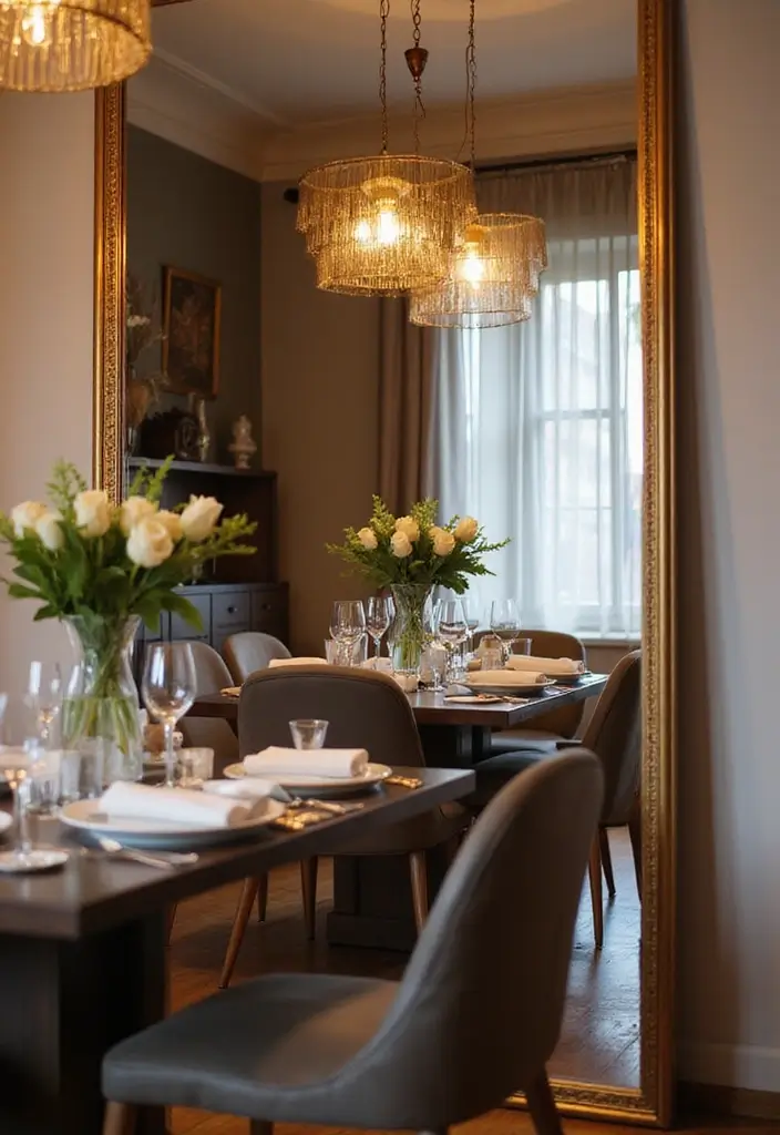 30+ Floor Mirror Decor Ideas That Add Drama and Functionality 17 30+ Floor Mirror Decor Ideas That Add Drama and Functionality - 17. Using Mirrors in a Dining Area