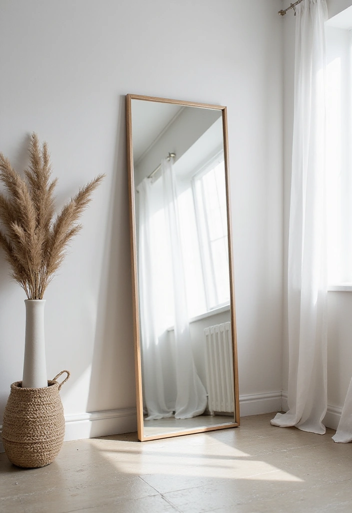30+ Floor Mirror Decor Ideas That Add Drama and Functionality 19 30+ Floor Mirror Decor Ideas That Add Drama and Functionality - 19. Minimalist Designs