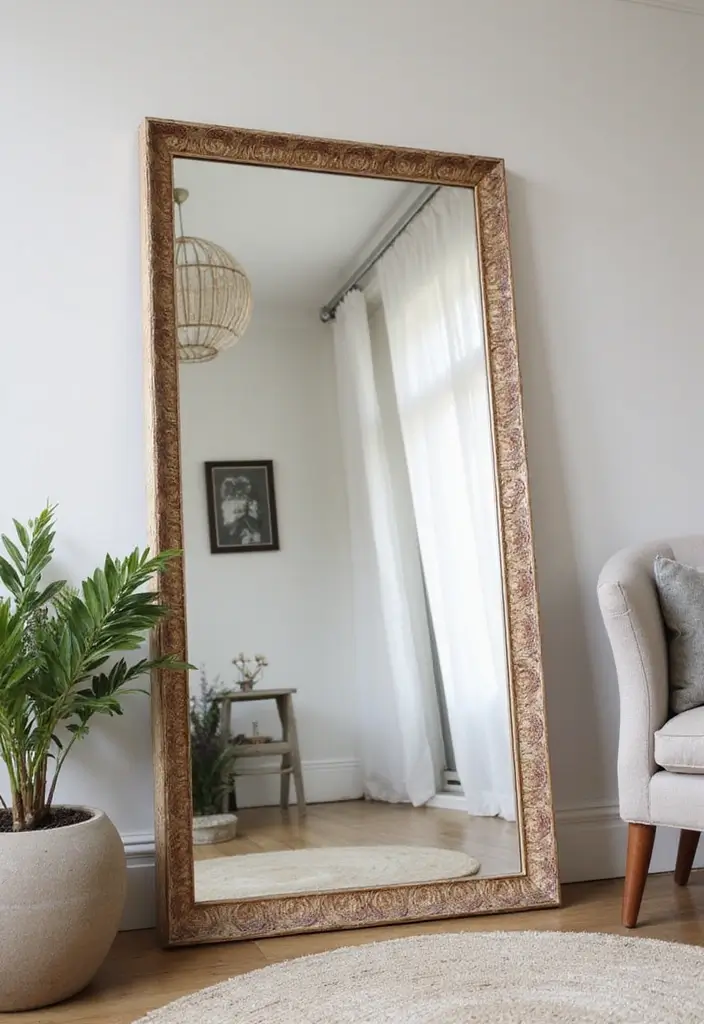 30+ Floor Mirror Decor Ideas That Add Drama and Functionality 22 30+ Floor Mirror Decor Ideas That Add Drama and Functionality - 22. Patterned Frames