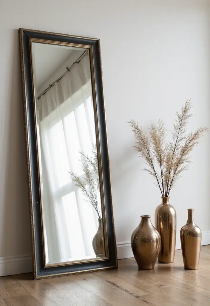 30+ Floor Mirror Decor Ideas That Add Drama and Functionality 23 30+ Floor Mirror Decor Ideas That Add Drama and Functionality - 23. Reflective Accessories