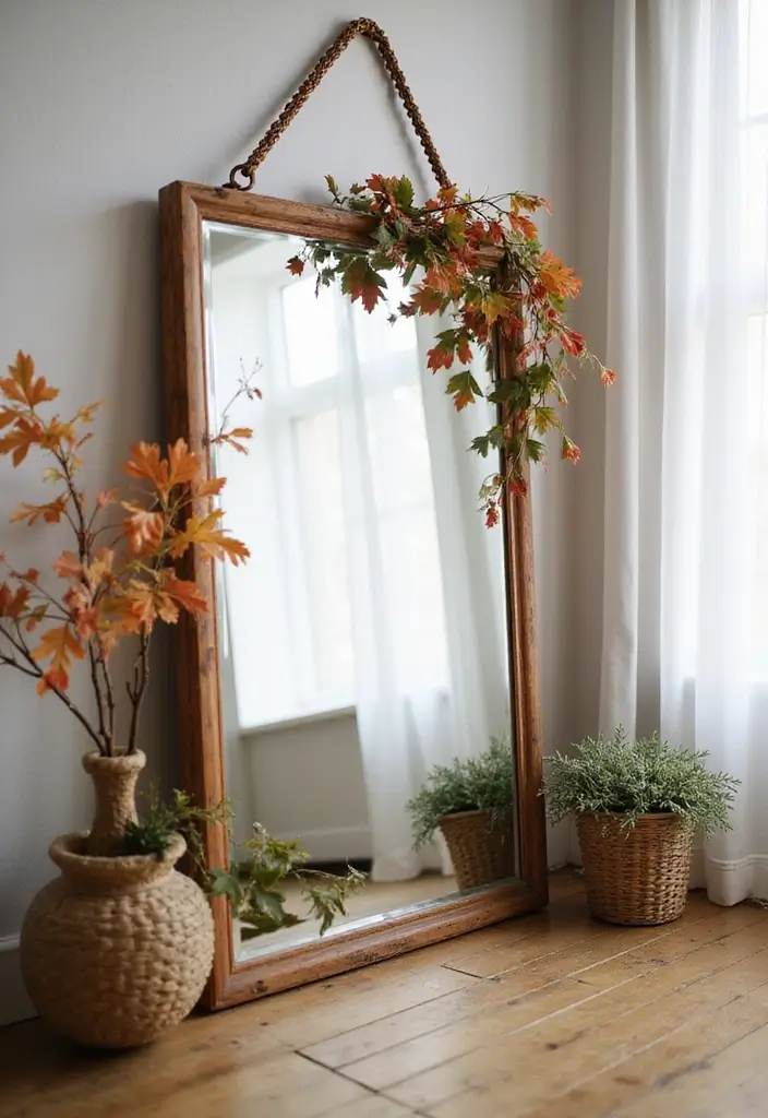 30+ Floor Mirror Decor Ideas That Add Drama and Functionality 25 30+ Floor Mirror Decor Ideas That Add Drama and Functionality - 25. Seasonal Decor