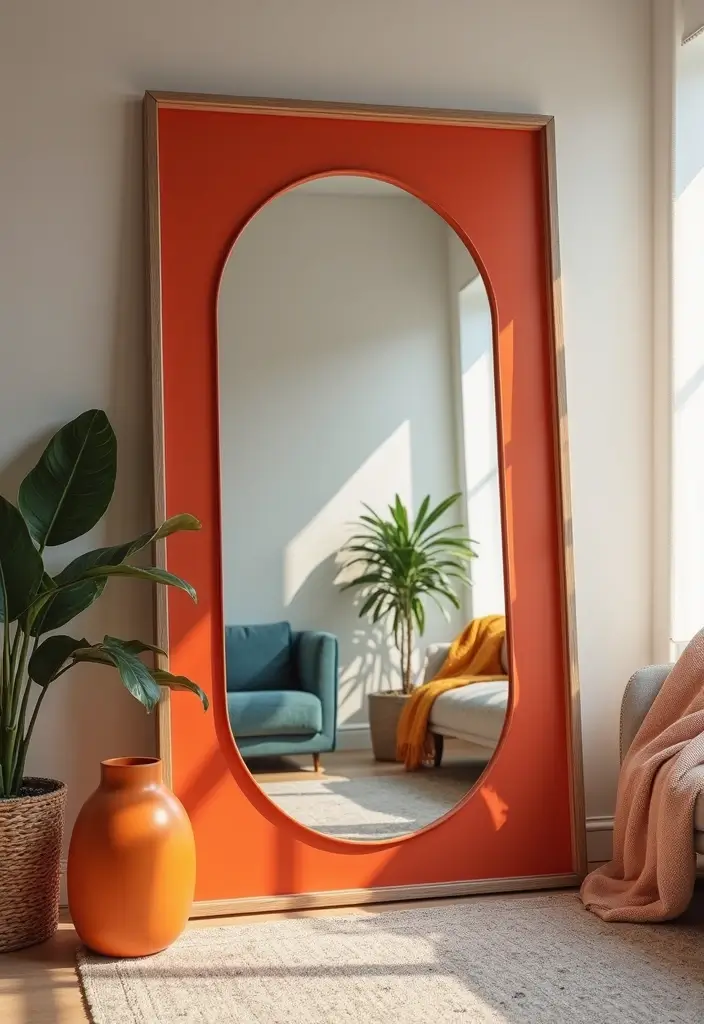 30+ Floor Mirror Decor Ideas That Add Drama and Functionality 26 30+ Floor Mirror Decor Ideas That Add Drama and Functionality - 26. Bold Color Choices