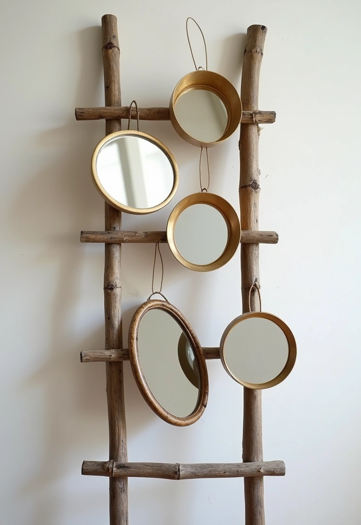 30+ Floor Mirror Decor Ideas That Add Drama and Functionality 29 30+ Floor Mirror Decor Ideas That Add Drama and Functionality - 29. Hanging Mirrors on a Ladder