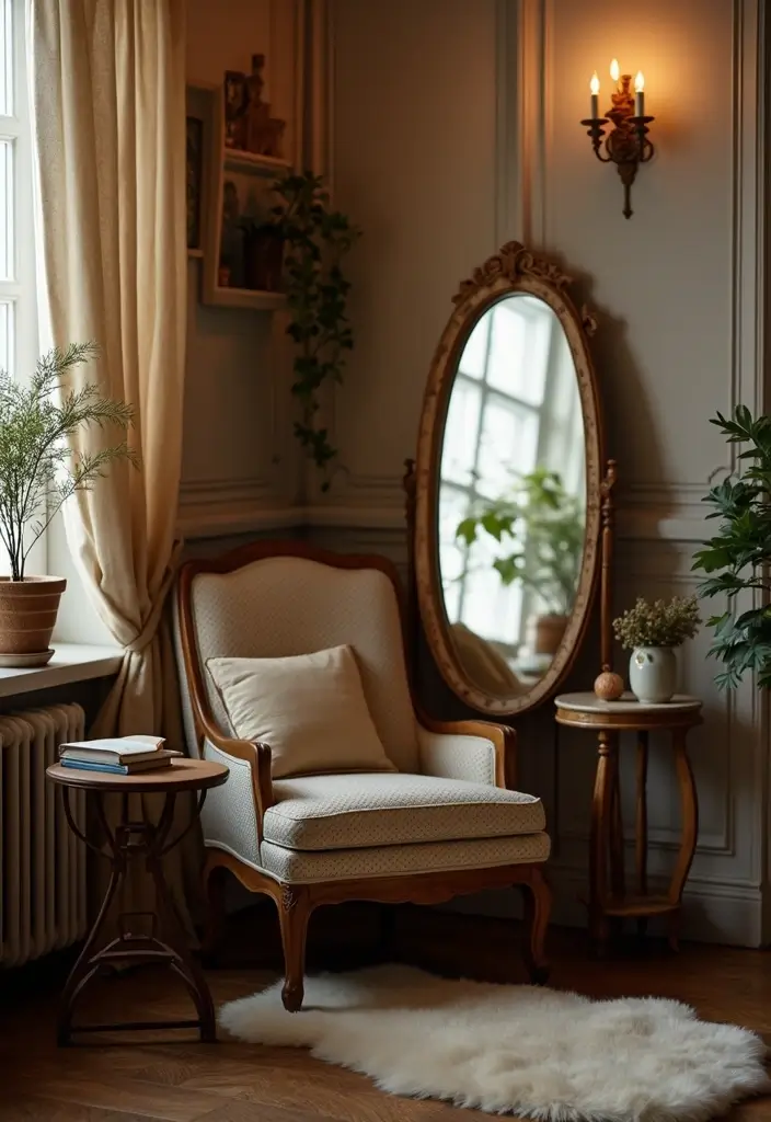30+ Floor Mirror Decor Ideas That Add Drama and Functionality 9 30+ Floor Mirror Decor Ideas That Add Drama and Functionality - 9. Vintage Vibes