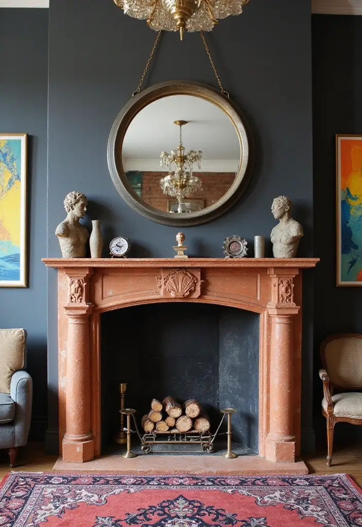 30+ Mantel Decor with Round Mirror Inspirations You’ll Absolutely Love 15 30+ Mantel Decor with Round Mirror Inspirations You’ll Absolutely Love - 15. Statement Pieces: Making Round Mirrors the Star