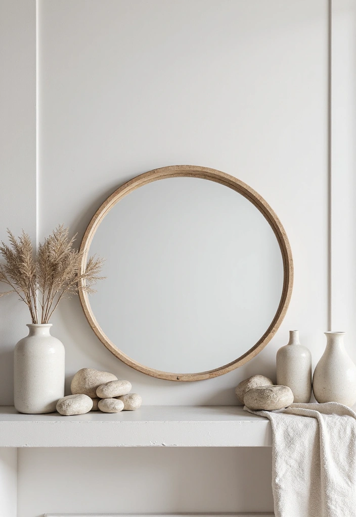 30+ Mantel Decor with Round Mirror Inspirations You’ll Absolutely Love 16 30+ Mantel Decor with Round Mirror Inspirations You’ll Absolutely Love - 16. Zen Inspired: Calming Decor with Round Mirrors
