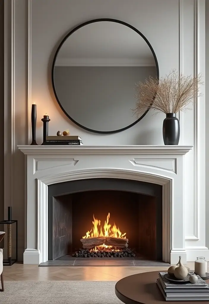 30+ Mantel Decor with Round Mirror Inspirations You’ll Absolutely Love 17 30+ Mantel Decor with Round Mirror Inspirations You’ll Absolutely Love - 17. Tech-Savvy: Incorporating Smart Mirrors