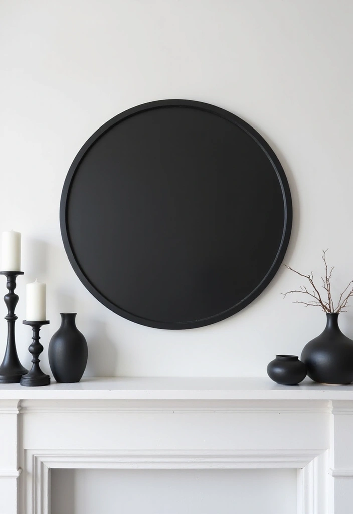 30+ Mantel Decor with Round Mirror Inspirations You’ll Absolutely Love 2 30+ Mantel Decor with Round Mirror Inspirations You’ll Absolutely Love - 2. Modern Minimalism: Sleek Black Round Mirror