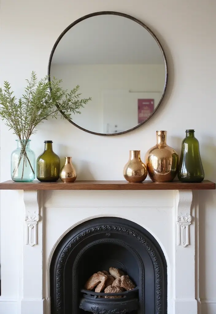 30+ Mantel Decor with Round Mirror Inspirations You’ll Absolutely Love 22 30+ Mantel Decor with Round Mirror Inspirations You’ll Absolutely Love - 22. Reflective Surfaces: Playing with Light