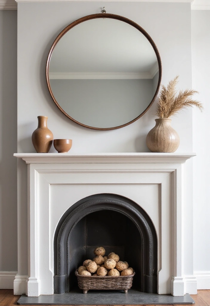 30+ Mantel Decor with Round Mirror Inspirations You’ll Absolutely Love 26 30+ Mantel Decor with Round Mirror Inspirations You’ll Absolutely Love - 26. Monochromatic Palette: One Color Theme