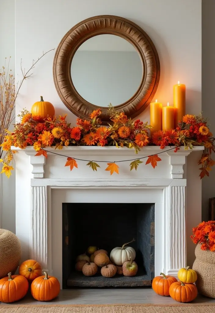 30+ Mantel Decor with Round Mirror Inspirations You’ll Absolutely Love 5 30+ Mantel Decor with Round Mirror Inspirations You’ll Absolutely Love - 5. Seasonal Splendor: Round Mirror as a Focal Point