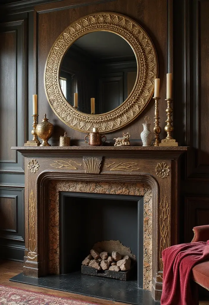 30+ Mantel Decor with Round Mirror Inspirations You’ll Absolutely Love 7 30+ Mantel Decor with Round Mirror Inspirations You’ll Absolutely Love - 7. Art Deco Glam: Mirrors & Metallics