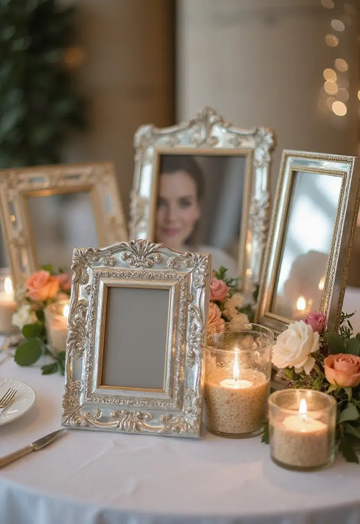 30+ Mirror Table Decor Wedding Centerpiece Ideas That Steal the Show - 10. Mirrored Photo Displays