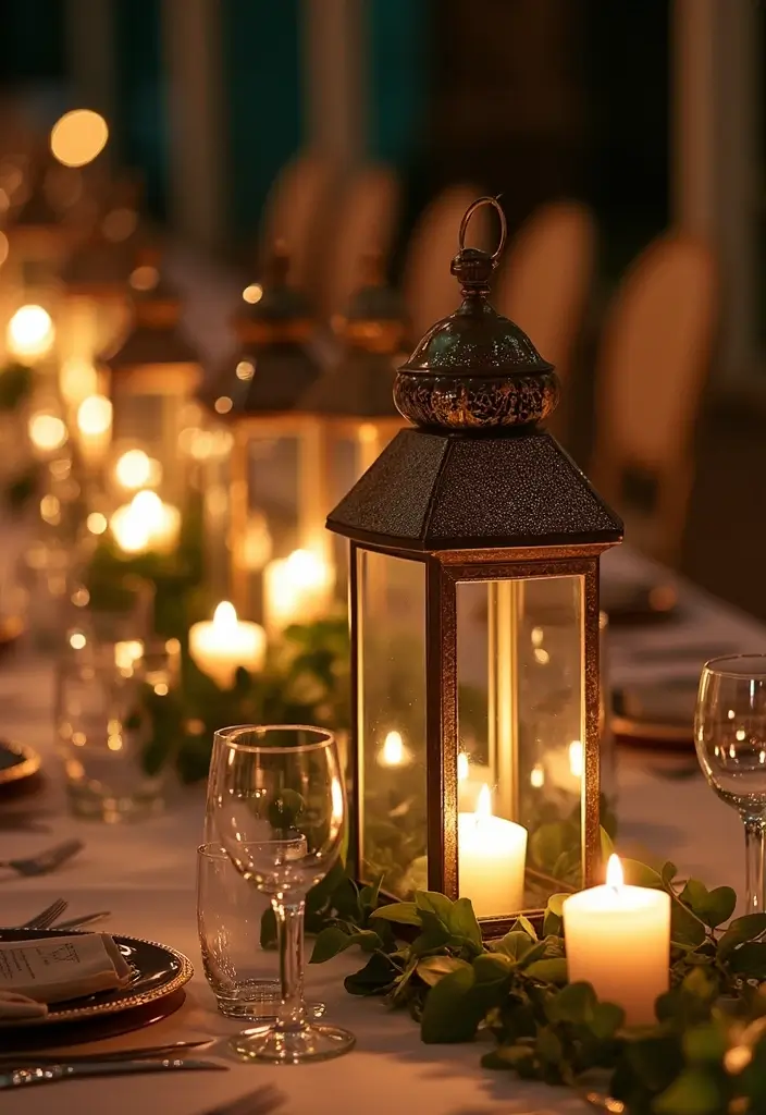 30+ Mirror Table Decor Wedding Centerpiece Ideas That Steal the Show - 11. Reflective Lantern Centerpieces