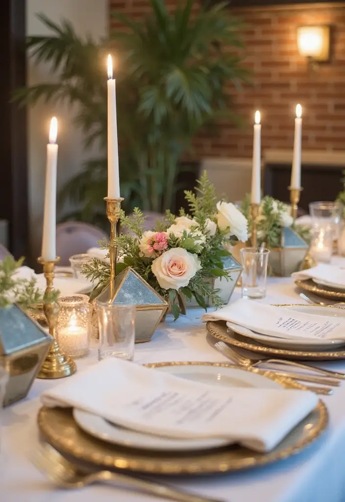 30+ Mirror Table Decor Wedding Centerpiece Ideas That Steal the Show - 12. Mirror Geometric Shapes