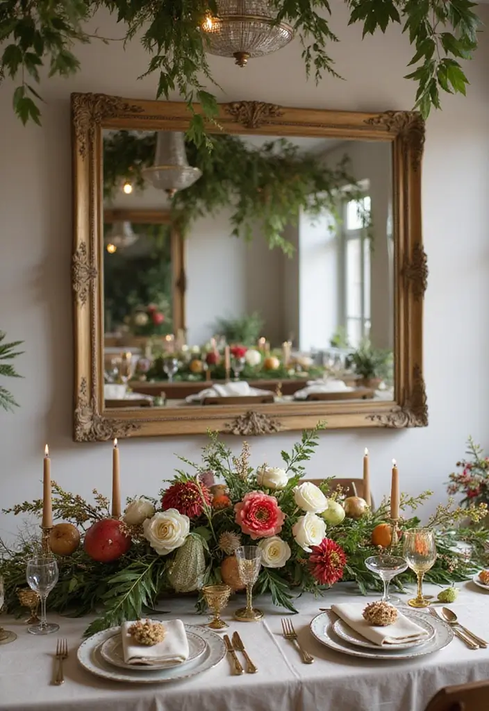 30+ Mirror Table Decor Wedding Centerpiece Ideas That Steal the Show - 13. Seasonal Mirror Decor