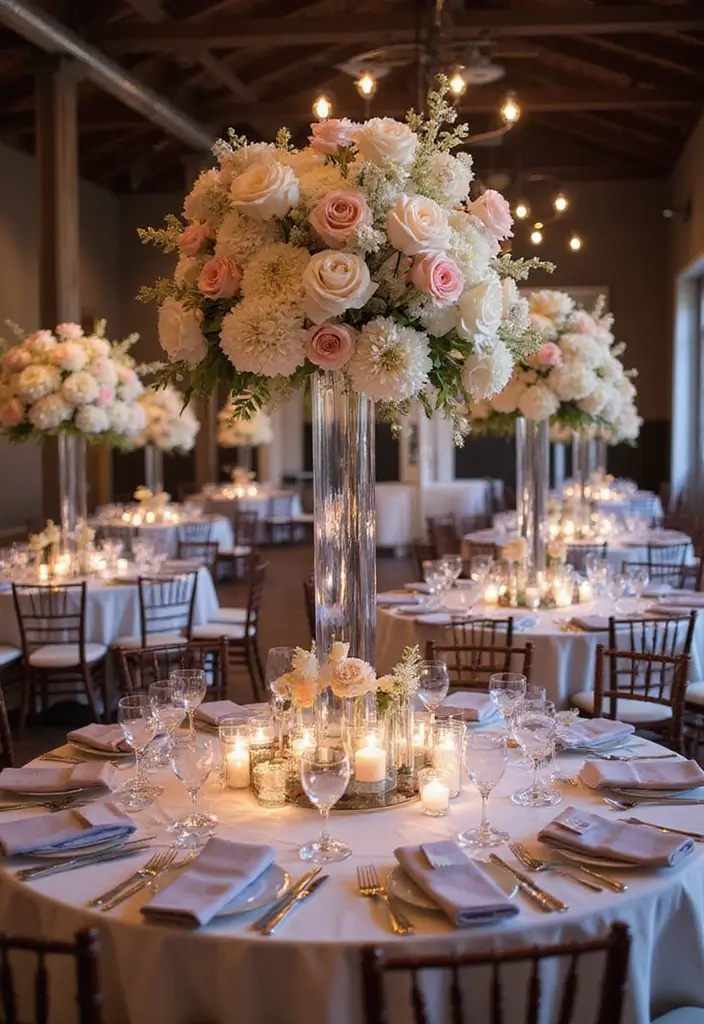 30+ Mirror Table Decor Wedding Centerpiece Ideas That Steal the Show - 16. Mirrored Column Centerpieces