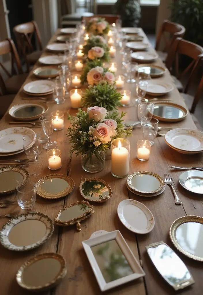 30+ Mirror Table Decor Wedding Centerpiece Ideas That Steal the Show - 2. Centerpiece with Mini Mirrors