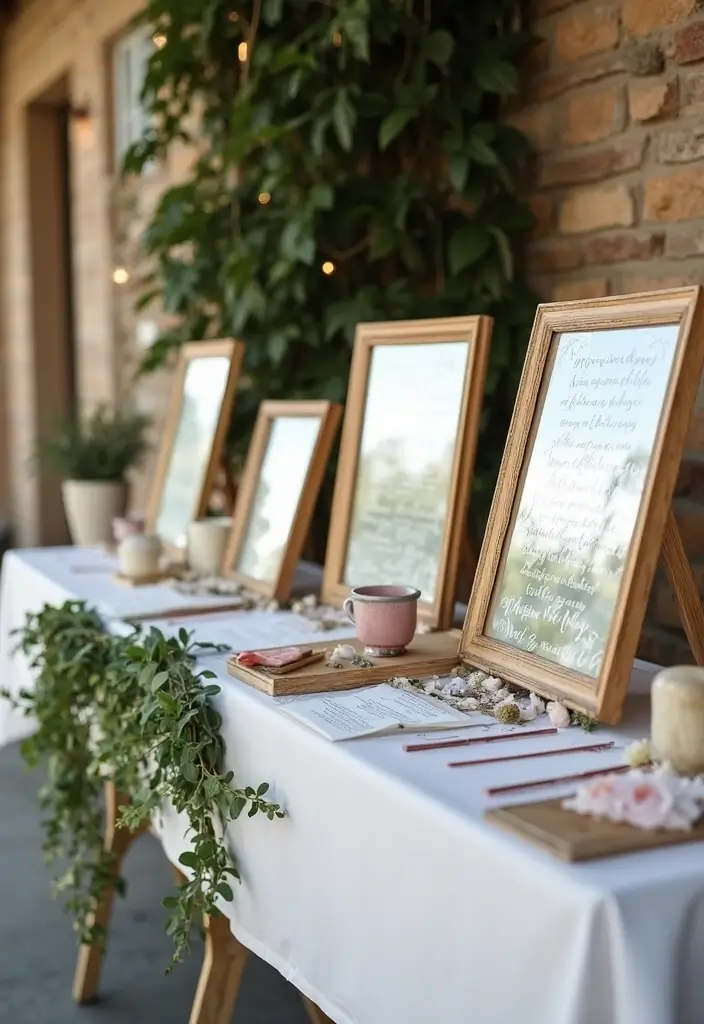30+ Mirror Table Decor Wedding Centerpiece Ideas That Steal the Show - 20. Mirror Frames for Guest Messages