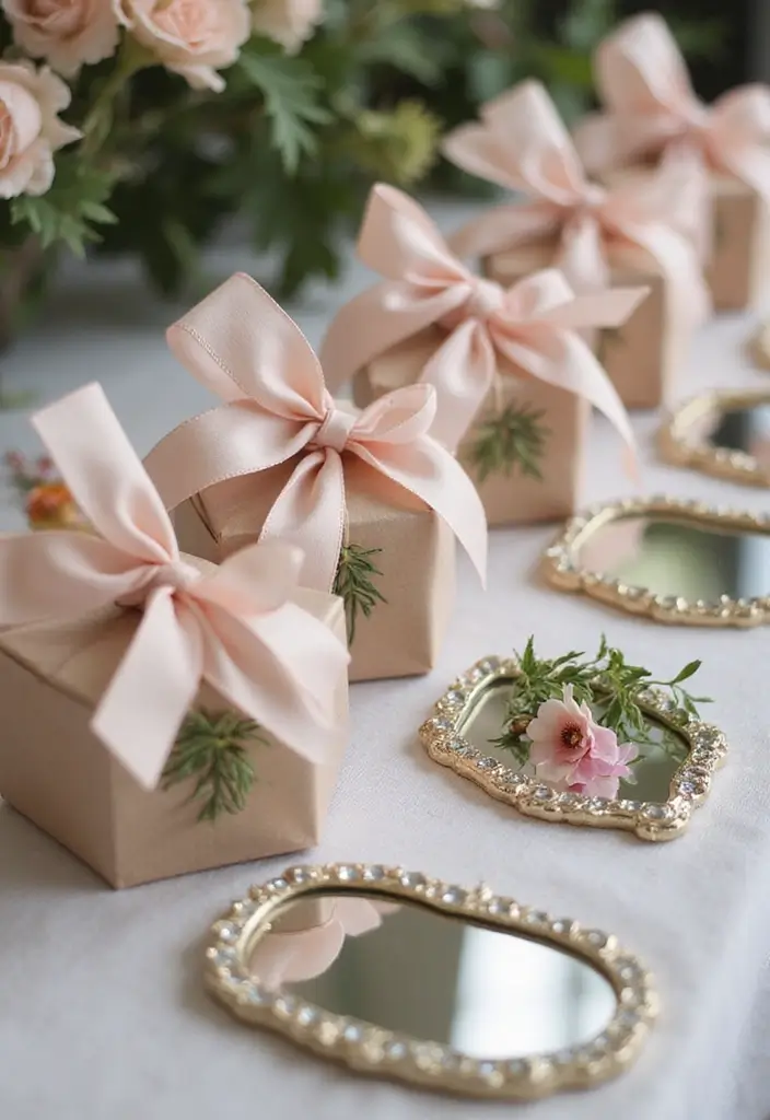 30+ Mirror Table Decor Wedding Centerpiece Ideas That Steal the Show - 29. Mirror-Themed Favors