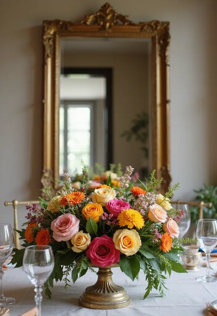 30+ Mirror Table Decor Wedding Centerpiece Ideas That Steal the Show - 3. Mirror and Floral Fusion