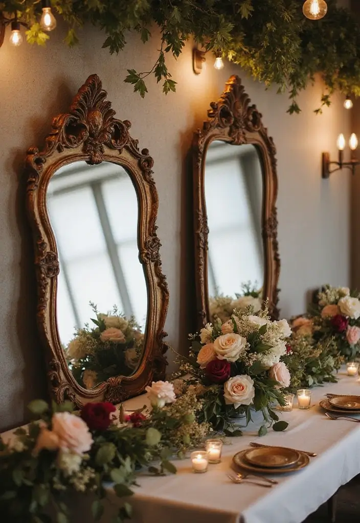 30+ Mirror Table Decor Wedding Centerpiece Ideas That Steal the Show - 5. Vintage Mirror Accents