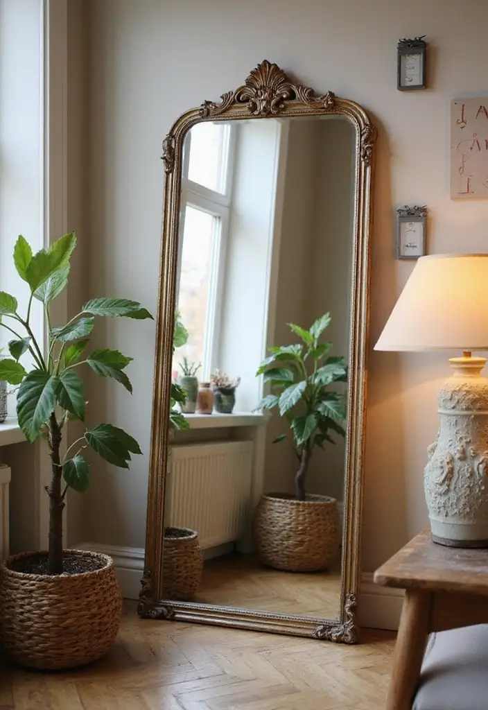 30+ Mirror Wall Decor DIY Ideas to Personalize Your Living Space 10 30+ Mirror Wall Decor DIY Ideas to Personalize Your Living Space - 10. Vintage Chic Leaning Mirrors