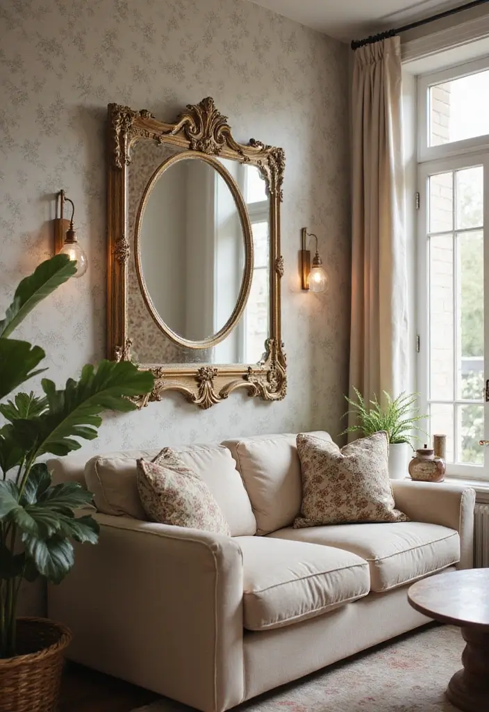 30+ Mirror Wall Decor DIY Ideas to Personalize Your Living Space 13 30+ Mirror Wall Decor DIY Ideas to Personalize Your Living Space - 13. Mirror with Vintage Wallpaper Backing
