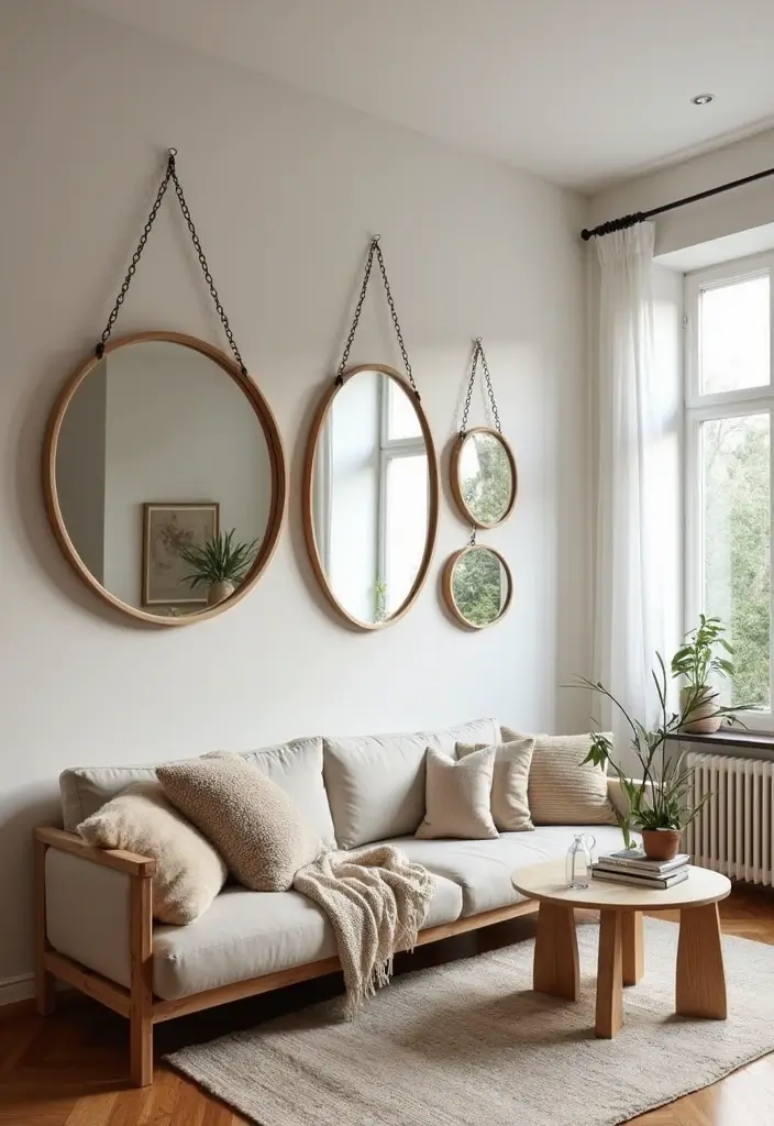 30+ Mirror Wall Decor DIY Ideas to Personalize Your Living Space 15 30+ Mirror Wall Decor DIY Ideas to Personalize Your Living Space - 15. Hanging Mirrors with Decorative Chains