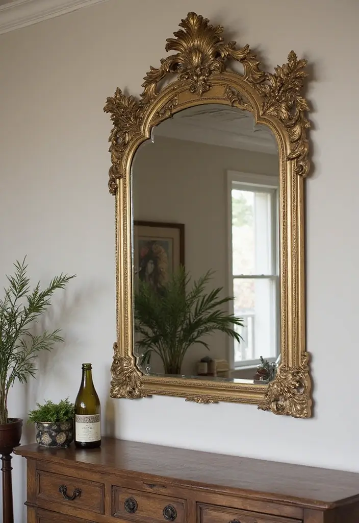 30+ Mirror Wall Decor DIY Ideas to Personalize Your Living Space 18 30+ Mirror Wall Decor DIY Ideas to Personalize Your Living Space - 18. Vintage Mirror with Decorative Corners