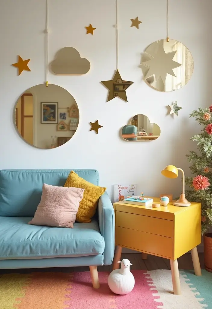 30+ Mirror Wall Decor DIY Ideas to Personalize Your Living Space 27 30+ Mirror Wall Decor DIY Ideas to Personalize Your Living Space - 27. Fun Shapes for Kids' Spaces