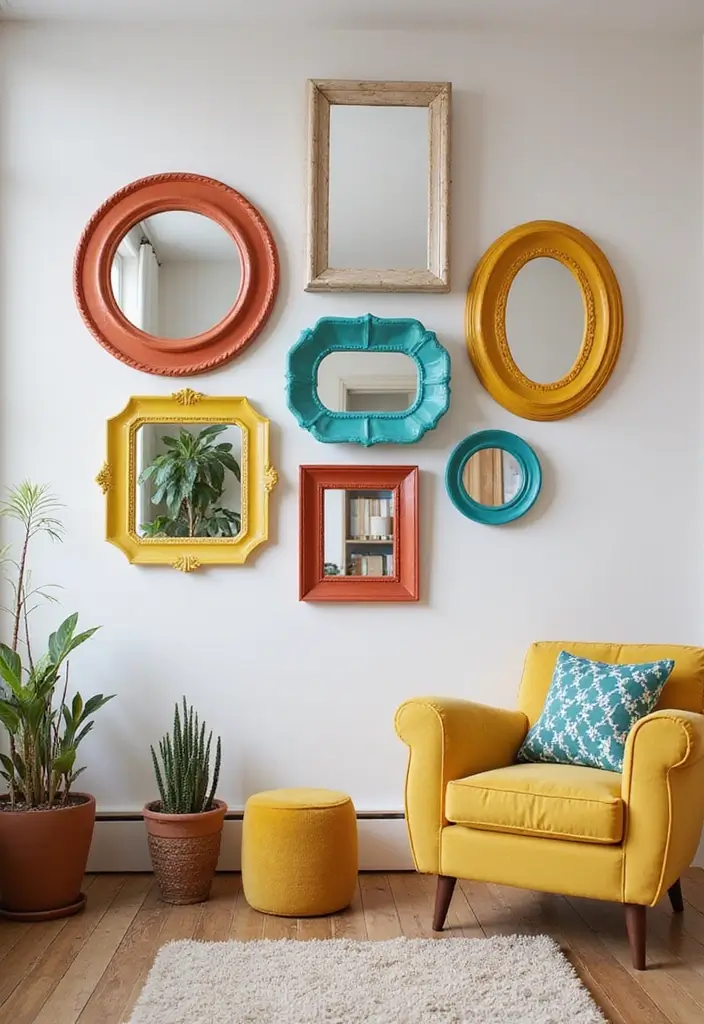 30+ Mirror Wall Decor DIY Ideas to Personalize Your Living Space 28 30+ Mirror Wall Decor DIY Ideas to Personalize Your Living Space - 28. Mirrors with Colorful Frames
