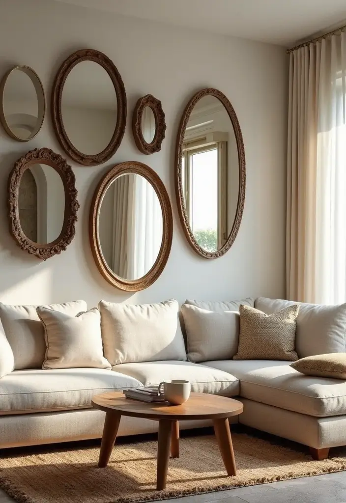 30+ Mirror Wall Decor DIY Ideas to Personalize Your Living Space 3 30+ Mirror Wall Decor DIY Ideas to Personalize Your Living Space - 3. Asymmetrical Mirror Arrangement
