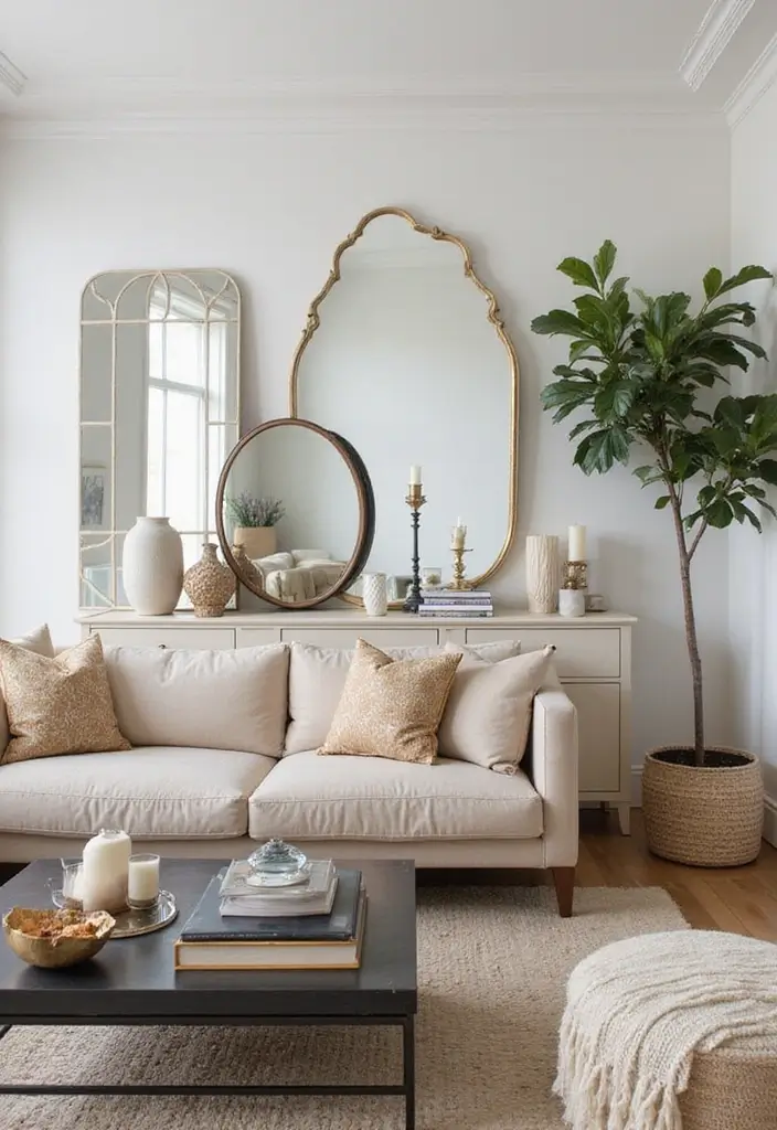30+ Mirror Wall Decor DIY Ideas to Personalize Your Living Space 30 30+ Mirror Wall Decor DIY Ideas to Personalize Your Living Space - 30. Layering Mirrors with Decor