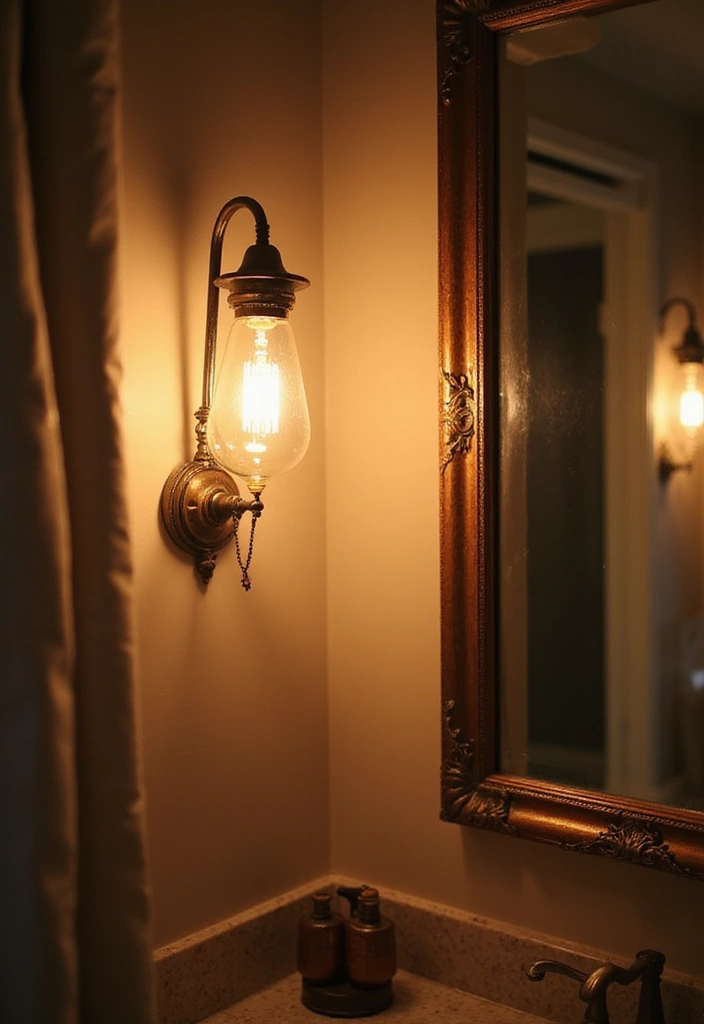30+ Mirror Wall Decor Ideas That Instantly Transform Blank Walls 14 30+ Mirror Wall Decor Ideas That Instantly Transform Blank Walls - 14. Vintage-Inspired Lighting with Mirrors