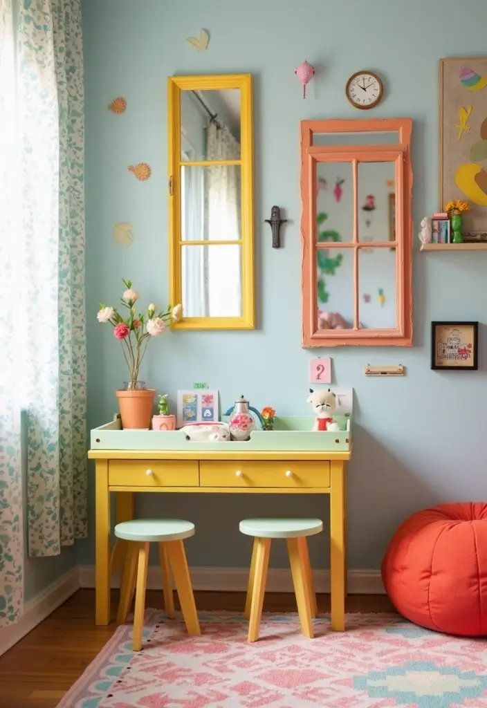 30+ Mirror Wall Decor Ideas You’ll Want to Try in 2025 17 30+ Mirror Wall Decor Ideas You’ll Want to Try in 2025 - 17. Vintage Window Mirrors in Kids' Rooms