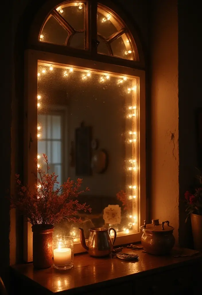 30+ Mirror Wall Decor Ideas You’ll Want to Try in 2025 24 30+ Mirror Wall Decor Ideas You’ll Want to Try in 2025 - 24. Vintage Window Mirrors with Lighting