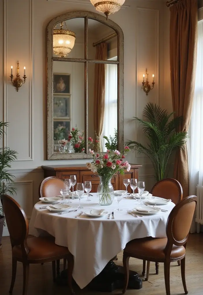 30+ Mirror Wall Decor Ideas You’ll Want to Try in 2025 25 30+ Mirror Wall Decor Ideas You’ll Want to Try in 2025 - 25. Vintage Mirrors in the Dining Room