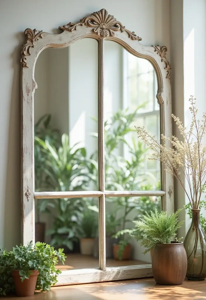 30+ Mirror Wall Decor Ideas You’ll Want to Try in 2025 29 30+ Mirror Wall Decor Ideas You’ll Want to Try in 2025 - 29. Vintage Mirrors with Botanical Art