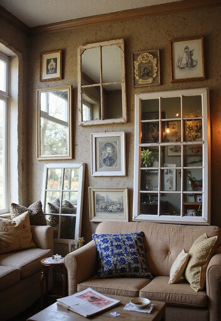 30+ Mirror Wall Decor Ideas You’ll Want to Try in 2025 3 30+ Mirror Wall Decor Ideas You’ll Want to Try in 2025 - 3. Vintage Window Mirror Gallery