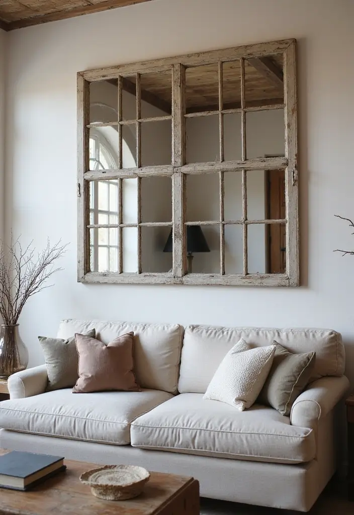 30+ Mirror Wall Decor Ideas You’ll Want to Try in 2025 7 30+ Mirror Wall Decor Ideas You’ll Want to Try in 2025 - 7. Statement Piece Above the Sofa