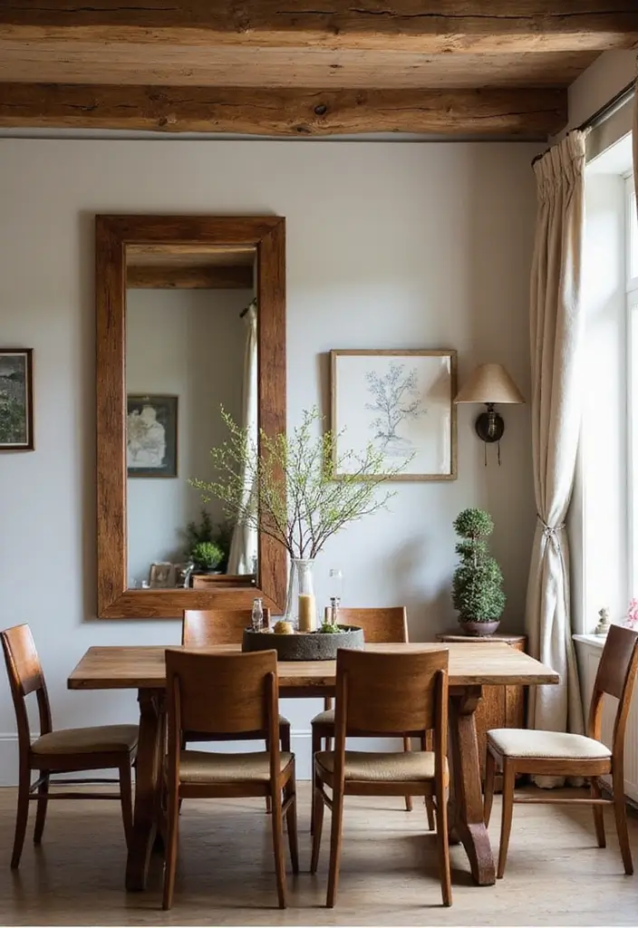 30+ Mirror Wall Decor Ideas for Dining Rooms You’ll Want to Copy - 13. Rustic Wooden Framed Mirrors