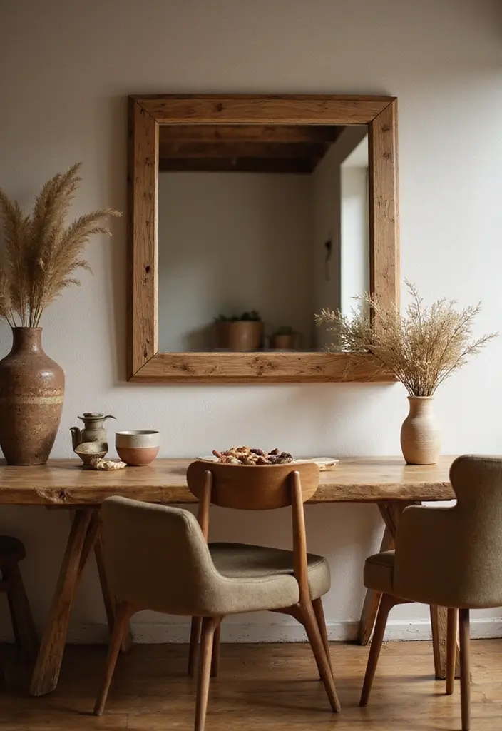 30+ Mirror Wall Decor Ideas for Dining Rooms You’ll Want to Copy - 28. Mirrors with Natural Wood Frames