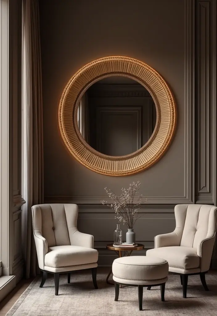 30+ Mirror Wall Decor Ideas for Modern and Minimalist Homes 13 30+ Mirror Wall Decor Ideas for Modern and Minimalist Homes - 13. Round Mirrors with Textured Frames