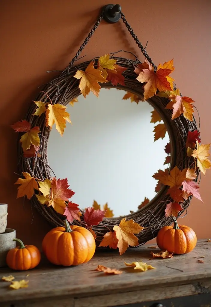 30+ Mirror Wall Decor Ideas for Modern and Minimalist Homes 15 30+ Mirror Wall Decor Ideas for Modern and Minimalist Homes - 15. Round Mirrors with Seasonal Decor